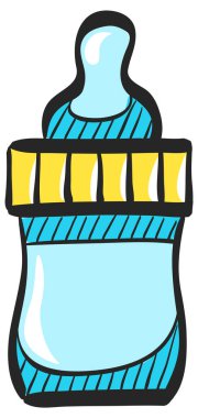 Süt şişesi renkli çizim simgesi. Bebek emziği. Yorgan içiyor.