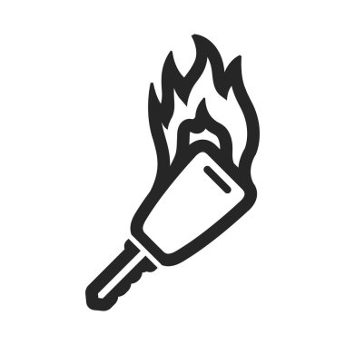 Ana ateş ikonu kalın ana hatlarla çizilmiş. Siyah ve beyaz tek renkli vektör çizimi.