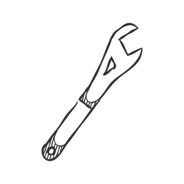 Robot resim tarzında bisiklet anahtarı simgesi. Ulaşım sporu bakım aracı