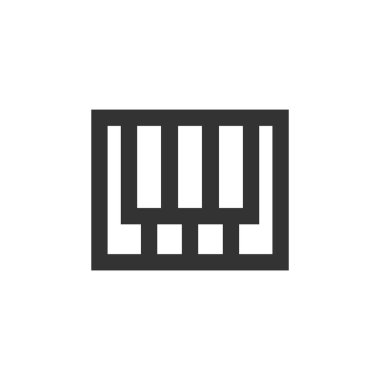 Piyano tuşları ana hatları kalın olan bir simge. Siyah ve beyaz tek renkli vektör çizimi.