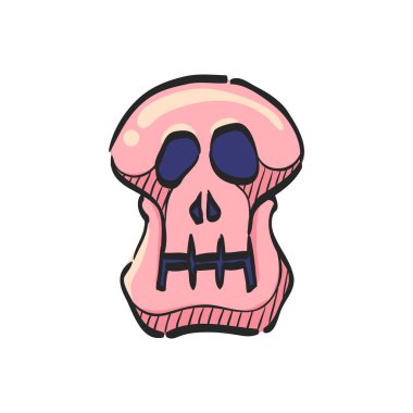 Renkli çizimde iskelet simgesi. Kafatası Cadılar Bayramı aksesuarları