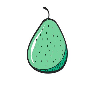 Renkli çizimde armut simgesi. Yiyecek, meyve, vitamin, diyet.