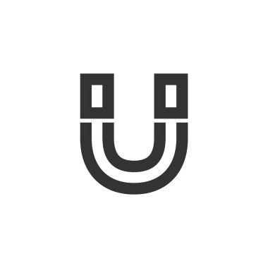 Kalın ana hatlı mıknatıs simgesi. Siyah ve beyaz tek renkli vektör çizimi.