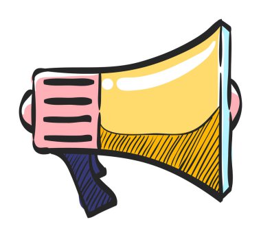 Renkli çizimde megafon simgesi. Hoparlör çığlık gösterisi propagandası