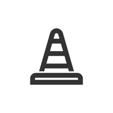 Kalın ana hatlı trafik konisi simgesi. Siyah ve beyaz tek renkli vektör çizimi.