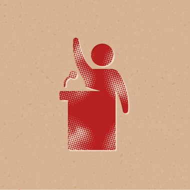 Açık arttırma ikonu yarım ton tarzında. Grunge arkaplan vektör illüstrasyonu.