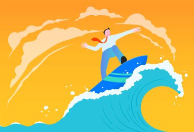 Businessman riding wave illustration. Business concept. clipart
