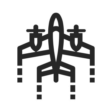 Kalın hatlı klasik Airplane ikonu. Siyah ve beyaz tek renkli vektör çizimi.