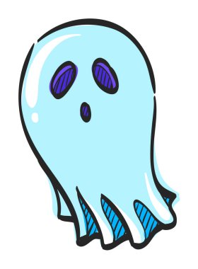 Renkli çizimde Cadılar Bayramı hayalet simgesi. Ürkütücü korku tehdit oluşturur.