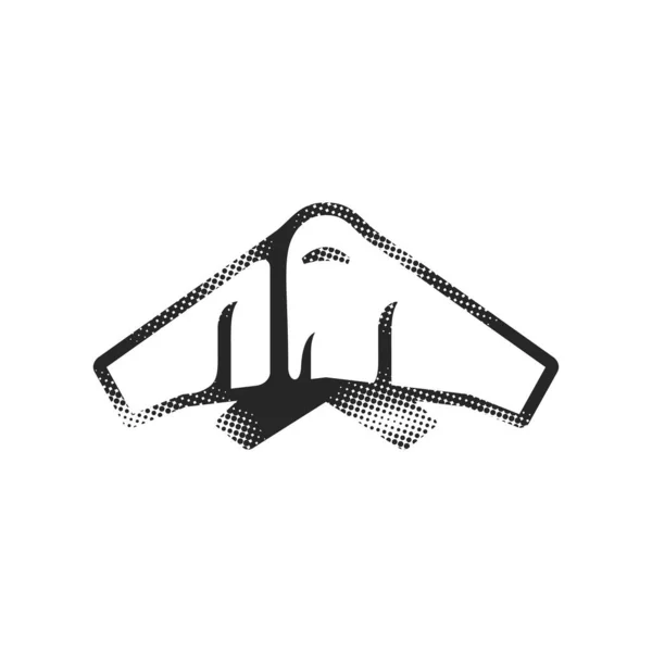 ステルス爆撃機のアイコンをハーフトーンスタイルで 白黒のモノクロームベクトルイラスト — ストックベクタ