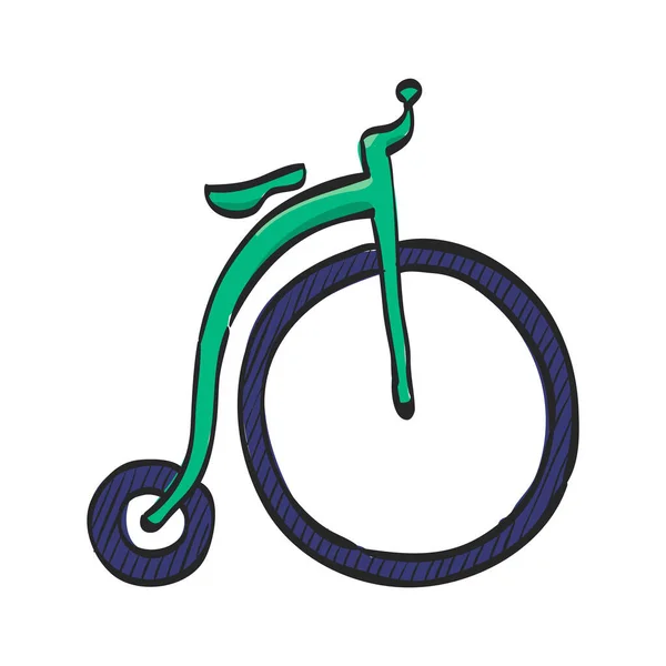 Renk Çiziminde Bir Peni Ikonu Ulaşım Sporu Antika Eski Bisiklet — Stok Vektör
