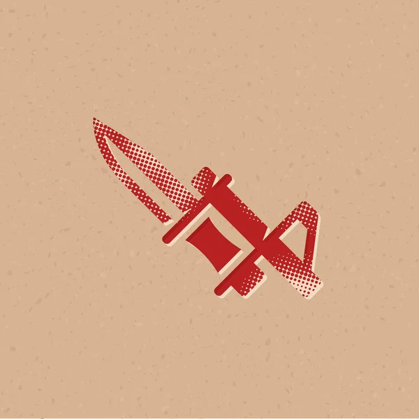 Icono Cuchillo Bayoneta Estilo Semitono Grunge Fondo Vector Ilustración — Archivo Imágenes Vectoriales