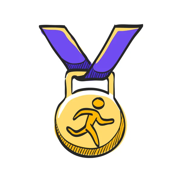 Ikona Medalu Lekkoatletycznego Kolorze Rysunku Sport Sprinter Triathlon Nagroda Maraton — Wektor stockowy