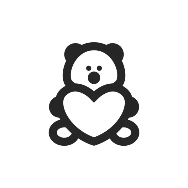 Medvídek Držící Symbol Srdce Silném Obrysu Černobílá Monochromatická Vektorová Ilustrace — Stockový vektor