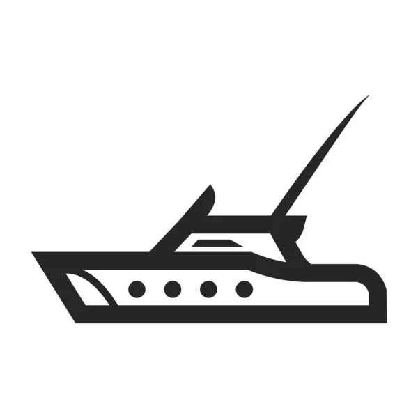 Vissersboot Icoon Dikke Omtrek Stijl Zwart Wit Monochrome Vector Illustratie — Stockvector