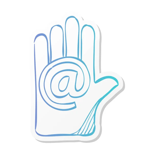 Mano Con Icona Mail Stile Adesivo Colore Contatto Comunicazione Sito — Vettoriale Stock