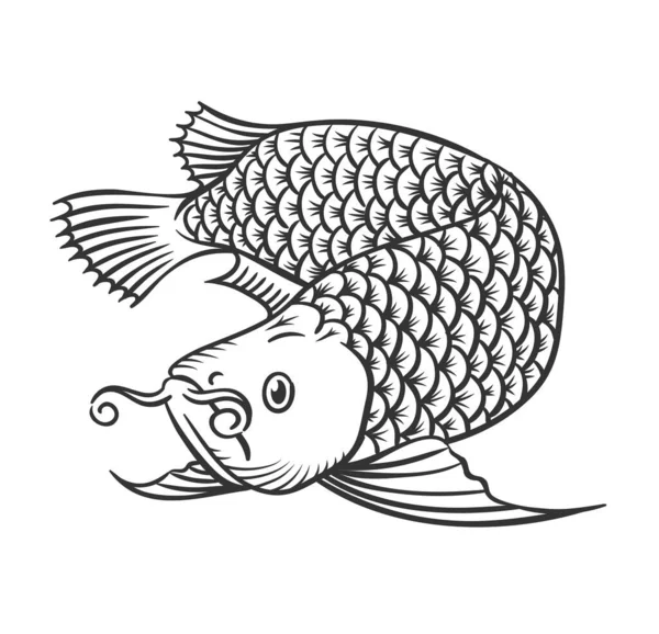 Pesce Arowana Disegnato Mano Illustrazione Vettoriale — Vettoriale Stock