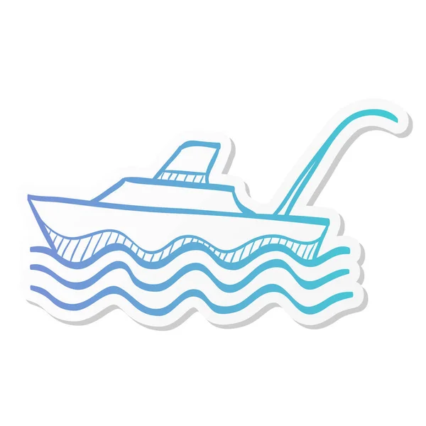 Vissersboot Pictogram Sticker Kleur Stijl Sport Water Meer Rivier Trekt — Stockvector