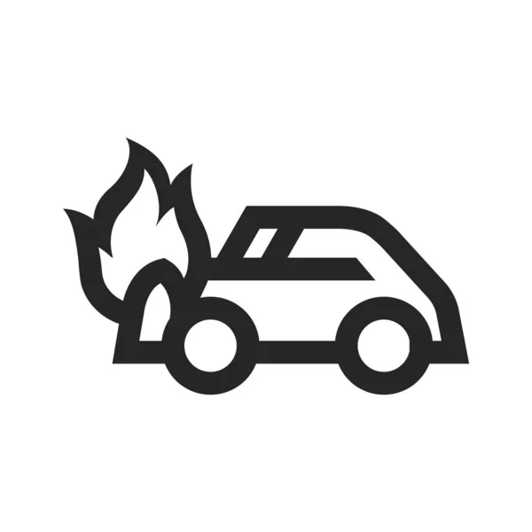 Coche Icono Fuego Estilo Contorno Grueso Ilustración Vectorial Monocromática Blanco — Vector de stock