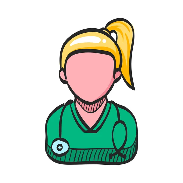 Mujer Icono Médico Dibujo Color Estetoscopio Médico Sanitario — Vector de stock