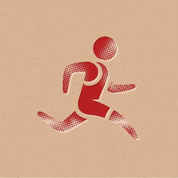 Запуск Значок Спортсмена Полутоновом Стиле Гранжевая Фоновая Векторная Иллюстрация — стоковый вектор