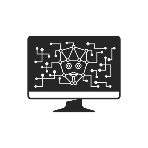 Ikona Sztucznej Inteligencji Czerni Bieli Komputer Wyświetlający Elektroniczny Obwód Mózgu — Wektor stockowy