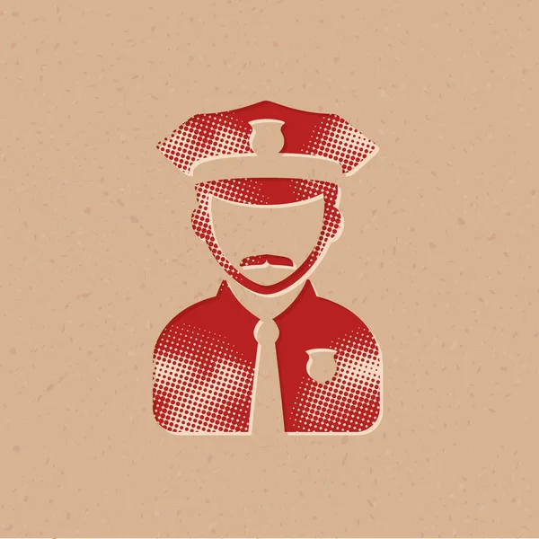 Icono Avatar Policial Estilo Semitono Grunge Fondo Vector Ilustración — Vector de stock