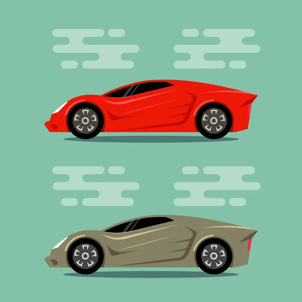 Carros Desportivos Estilo Cor Plana Ícones Roadster Ouro Vermelho Ilustrações — Vetor de Stock