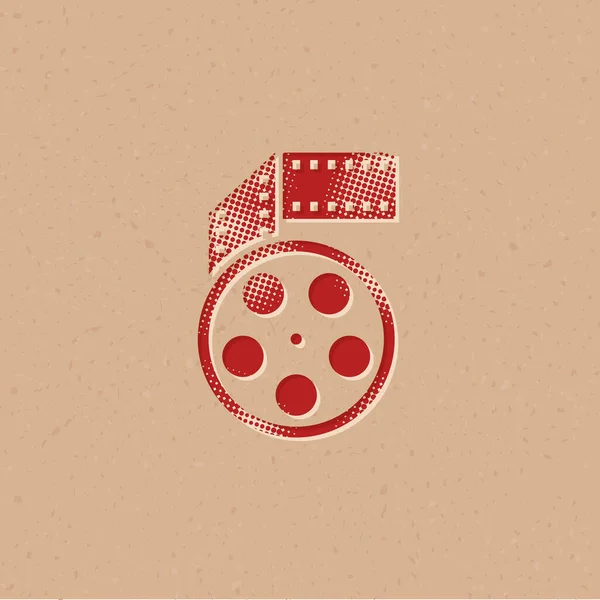 Cinema Movie Reel Icon Halftone Style Grunge Background Vector Illustration — Stock Vector