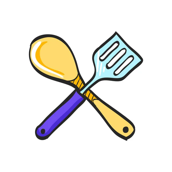 Icône Spatule Dans Dessin Couleur Ustensiles Cuisine Ménage Cuisine — Image vectorielle