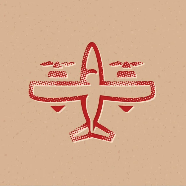 Ícone Avião Vintage Estilo Meio Tom Grunge Fundo Vetor Ilustração — Vetor de Stock