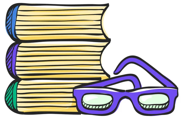 Książki Ikona Okularów Kolorowym Rysunku Edukacja Studencka Biblioteka Badawcza — Wektor stockowy