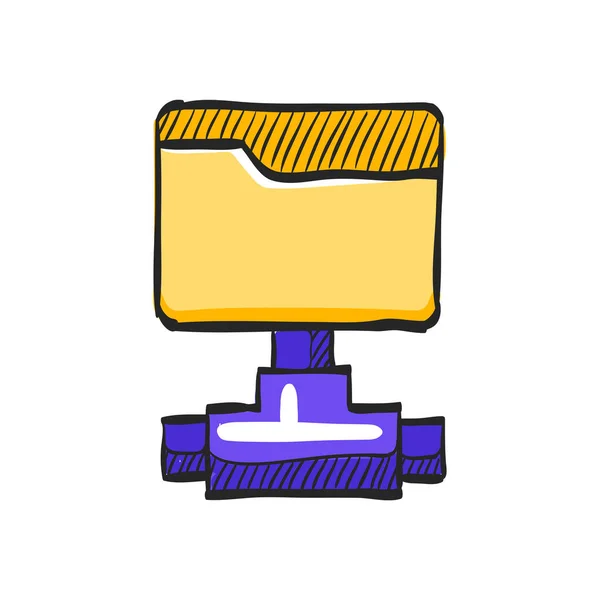 Иконка Общей Папки Цветном Рисунке Компьютерная Сеть Обмен Файлами — стоковый вектор
