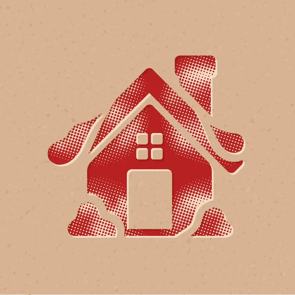 Icône Maison Hiver Demi Teinte Illustration Vectorielle Fond Grunge — Image vectorielle
