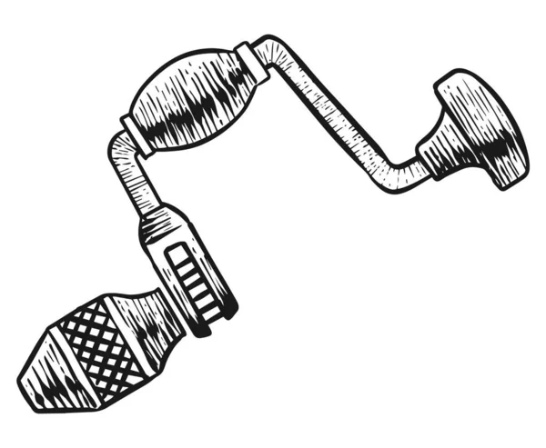 Çizim Tarzında Ratchet Matkap Simgesi Ahşap Çalışma Aracı Vektör Illüstrasyonu — Stok Vektör