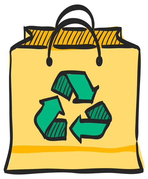 Symbolsymbol Farbzeichnung Recyceln Umwelt Gehen Grüne Papiertüte Einkaufen Geschäft Kaufen — Stockvektor