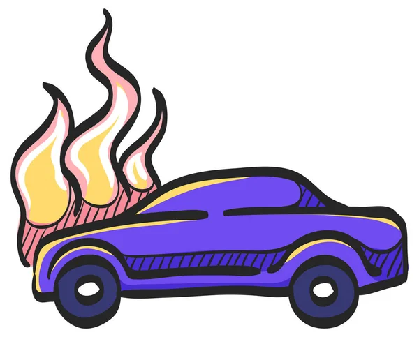 Coche Icono Fuego Dibujo Color Accidente Transporte Automotriz Accidente Quemado — Vector de stock