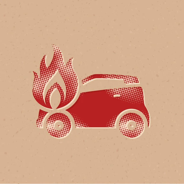 Coche Icono Fuego Estilo Medio Tono Grunge Fondo Vector Ilustración — Vector de stock