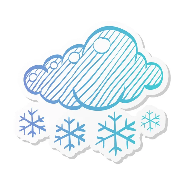 Weather Overcast Snowing Icon Sticker Color Style Nature Snowflakes Winter — Stock Vector