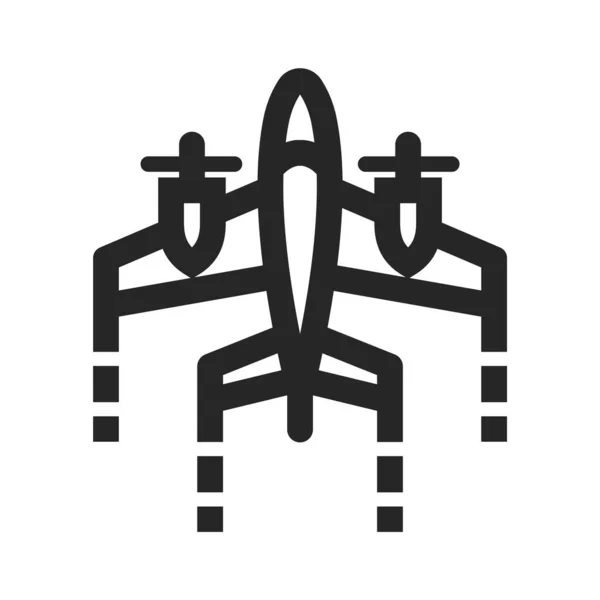 Vintage Airplane Ikone Dicken Outline Stil Schwarz Weiße Monochrome Vektorillustration — Stockvektor