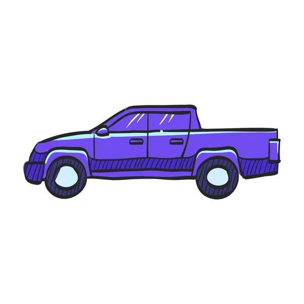 Icono Del Coche Dibujo Color Camión Cabina Doble 4X4 Conductor — Vector de stock