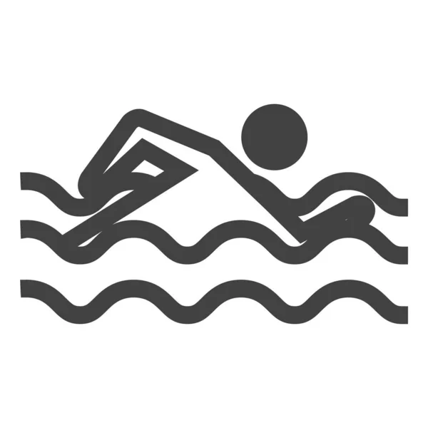 男子游泳图标 轮廓浓密 黑白单色矢量图解 — 图库矢量图片