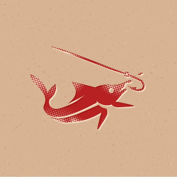 Hooked fish icon in halftone style. Grunge background vector illustration. — Stock Illustration Hooked Fish Icon Halftone Style Grunge Background Vector Illustration Royalty Free Stock Vectors