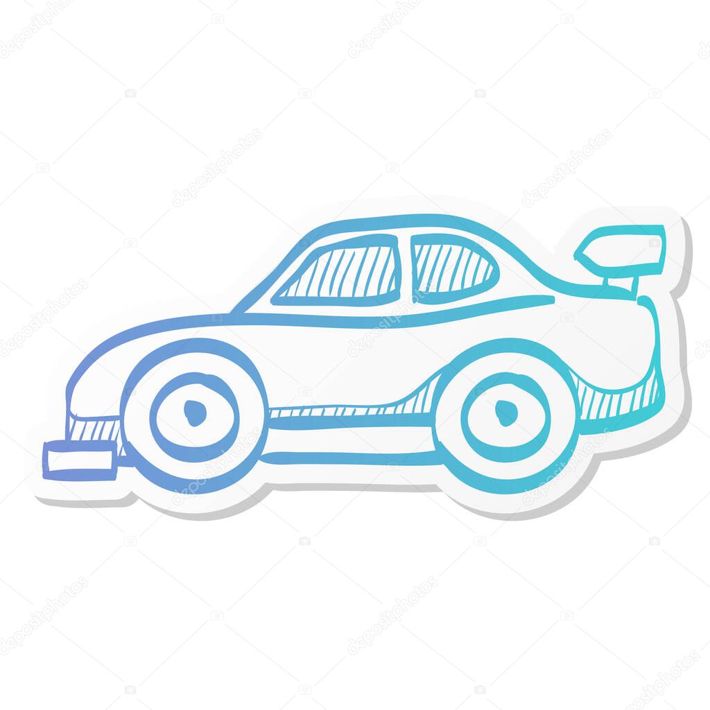 Race car icon in sticker color style. Sport automotive rally speed fast transportation