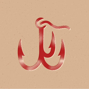 Yarım ton şeklinde olta iğnesi. Grunge arkaplan vektör illüstrasyonu.