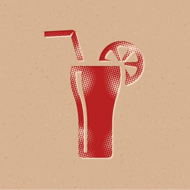 Yarım tonlu kokteyl ikonu. Grunge arkaplan vektör illüstrasyonu.