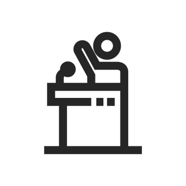 Açık arttırma ikonu kalın ana hatlarıyla. Siyah ve beyaz tek renkli vektör çizimi.