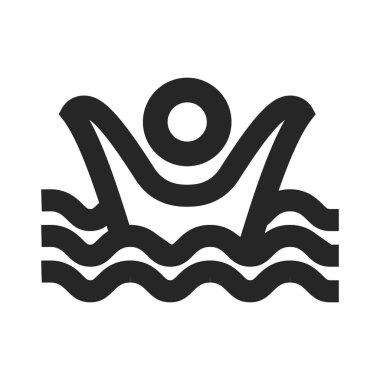 Boğulan adam simgesi kalın bir taslak şeklinde. Siyah ve beyaz tek renkli vektör çizimi.