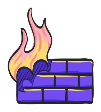 Renk çiziminde güvenlik duvarı simgesi. Bilgisayar ağı, internet koruması, antivirüs