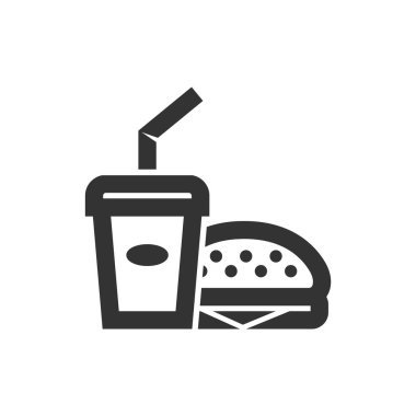 Kalın hatlı fast food ikonu. Siyah ve beyaz tek renkli vektör çizimi.